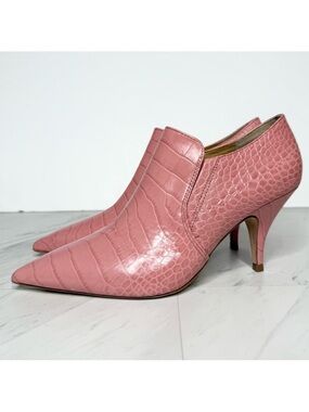 Tory Burch Georgina Pink Crocodile Embossed Leather Pointy Toe Bootie 8 1/2 M